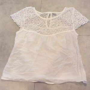 Siganka Women's White Crochet Yoke Short Sleeve Blouse